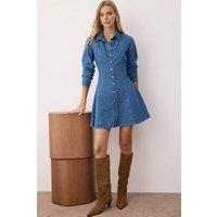 WOVCOR Women's Tailored Mini Denim Shirt Dress with Button Detail in Blue | Size: 6