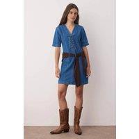 WOVCOR Women's Lace-Up Eyelet Detail Mini Denim Dress in Blue | Size: 6