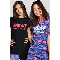 Beat Girlz Club Girl's Two Pack Camo/Plain T-shirts in Bright Pink | Size: 7-8 Years