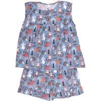 Fox In A Box Girl's Twilight Woodland Cotton Short Pyjama Set in Blue | Size: 3-4 Years