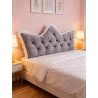 Living and Home Crown-Shaped Ruffled Bed Headboard Pillow in Light Grey | Size: Medium