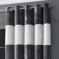 Intimates Diamante Velvet Fully Lined Curtains - Luxury Ring Top Window Drapes in Charcoal | Size: 168 cm width x 183 cm drop