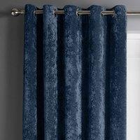 Intimates Crushed Velvet Ready Made Eyelet Curtains in Navy | Size: 117 cm width x 183 cm drop
