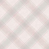 Holden Decor Check Contemporary Classic Tartan Lined Fabric Wallpaper in Pink