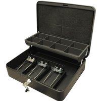 mysmartbuy Lockable Cash Box with Note Compartments & 8 Section Coin Tray in Black