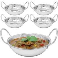 BARGAINS-GALORE Set Of 5 Balti Dishes 15cm Karahi Metal Curry Serving Deep Dish Server in Metallic Silver