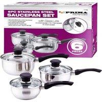 BARGAINS-GALORE 3pc Prima Stainless Steel Cookware Set Includes Saucepan Pans Pots Lids in Metallic Silver