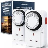 Tanness 2 Pack Plug-In Timer Switch, 24 Hour Segment Timer Plug Socket in White
