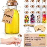 volila Mini Glass Jars 100ml with Cork Lids - Wedding Party Favors in Clear | Size: 12 Pack