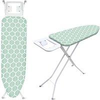 Royalford Foldable Ironing Board, Adjustable Height & Iron Rest Cotton Cover 96.5 x 30.5 cm in Pale Green