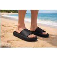 LARANGE Men's Men's Ultra-Soft Slide Sandals Lightweight Non-Slip Cushioned Slippers in Black | Size: 8-9