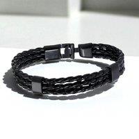 Aye Do Gifts Men's Black Leather Clasp Bracelet | Size: 18.5 cm