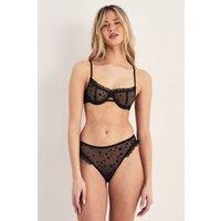 NastyGal Women's Heart Print Ruffle Lingerie Set in Black | Size: Small