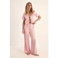 NastyGal Women's Bow Embroidered Pajama Trouser Set in Pink | Size: Small