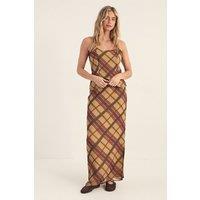 NastyGal Women's Chiffon Check Bias Maxi Skirt Co-ord in Beige | Size: 12