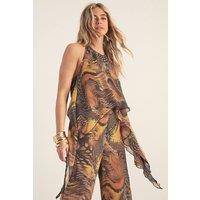 NastyGal Women's Mixed Animal Chiffon Layered Waterfall Beach Top in Orange | Size: 10