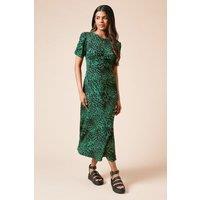 Dorothy Perkins Women's Petite Animal Ruched Sleeve Jersey Midi Dress | Size: 8