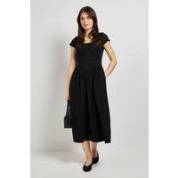 Dorothy Perkins Women's Bengaline Scoop Neck Waisted Midi Dress in Black | Size: 12