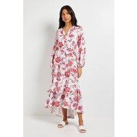Wallis Women's Floral Print Button Midi Dress in Red | Size: 14