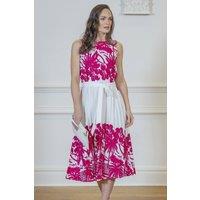 Klass. Women's Pleated Border Printed Dress in Ivory | Size: Large