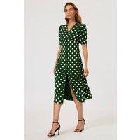 FS Collection Women's Polka Dot Print Button Front Midi Dress In Green | Size: Medium
