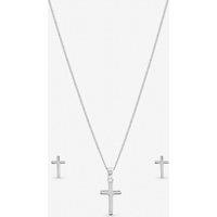 Inicio Women's Sterling Silver Plated Polished Cross Set - Gift Box