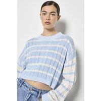 Apricot Women's Contrast Stripe Cropped Jumper in Blue | Size: 14