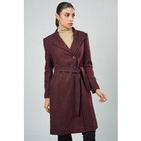 Zafosh Women's Tailored Wool-Blend Longline Coat in Maroon | Size: XL