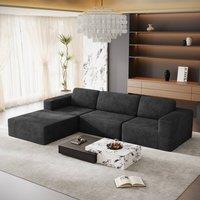 Dprodo Corduroy Modular Sofa, 303CM L Shape Couch, 25V9 in Black