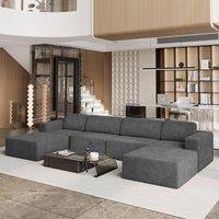 Dprodo Corduroy Modular Sofa, 404CM U Shape Couch, 25V9 in Grey