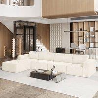 Dprodo Corduroy Modular Sofa, 404CM L Shape Couch, 25V9 in Beige