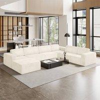 Dprodo Corduroy Modular Sofa, 6 Seater Corner Couch, 25V9 in Beige