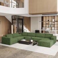 Dprodo Corduroy Modular Sofa, 6-Seater Corner Couch, 25V9 in Green