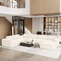 Dprodo Corduroy Modular Sofa, 6-Seater Corner Couch, 25V9 in Beige