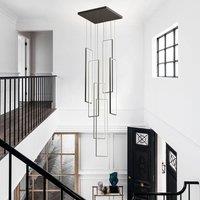 Garwarm 6Light Unique Rectangle LED Dimmable Pendant Long Staircase Chandelier in Black