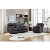 FURNITURE ONE Recliner Sofa Set, Leathaire Fabric Manual Recliner Sofa Suite - 3+1 Seater Set in Dark Grey | Size: 1 Pack