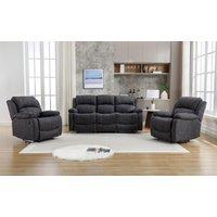 FURNITURE ONE Recliner Sofa Set, Leathaire Fabric Manual Recliner Sofa - 3+1+1 Seater Set in Dark Grey | Size: 1 Pack