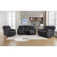 FURNITURE ONE Recliner Sofa Set, Leathaire Fabric Recliner Sofa Suite-3+2+1 Seater Set in Dark Grey | Size: 1 Pack
