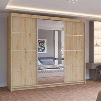 MN Furniture Pearl Contemporary 3 Door Wardrobe with Mirror Finish 250 cm x 217cm in Light Oak