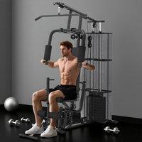 HOMCOM Multi-Exercise Gym Workout Station, 45Kg Weight Stack Training System, Full Body Fitness for Home Gym in Black | Size: Standard