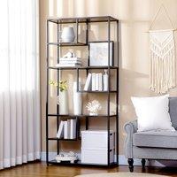 HOMCOM Industrial Ladder Shelf 7 Tier Bookshelf Display Rack for Living Room in Brown