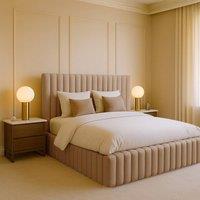 Desire Deco Plush Velvet Brantley Panel Bed Frame Double King Super King in Beige | Size: Single
