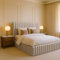 Desire Deco Plush Velvet Brantley Panel Bed Frame Double King Super King in Light Beige | Size: Single