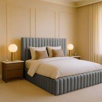 Desire Deco Plush Velvet Brantley Panel Bed Frame Double King Super King in Grey | Size: Single