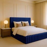 Desire Deco Plush Velvet Brantley Panel Bed Frame Double King Super King in Blue