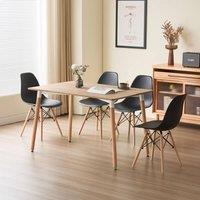 Comfy Living Ltd 5 Piece Dining Set With Oak Wooden Top & 4 Black Chairs With Metal Detailing in Light Oak