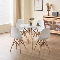 Comfy Living Ltd 5 Piece Dining Set With Round White Wooden Top & 4 White Chairs With Metal Detailing