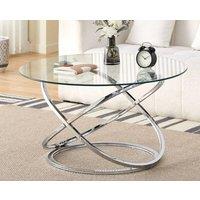 Comfy Living Ltd Round Abstract Tempered Glass Coffee Table Chrome Effect in Silver | Size: 1 Pack