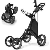 Gymax Golf Push Pull Cart Lightweight Folding Golf Push Trolley 4 Wheels in Grey