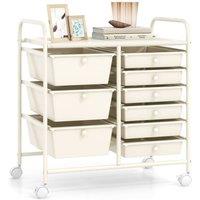 Gymax 9-Drawer Rolling Storage Cart Tools Scrapbook Paper Organizer With Metal Frame in Beige